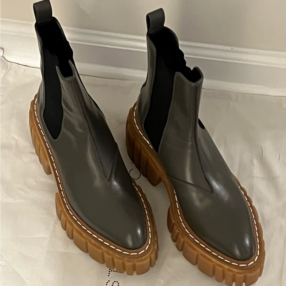Gray Leather Chelsea Boots with Brown Soles - Picture 2 of 6
